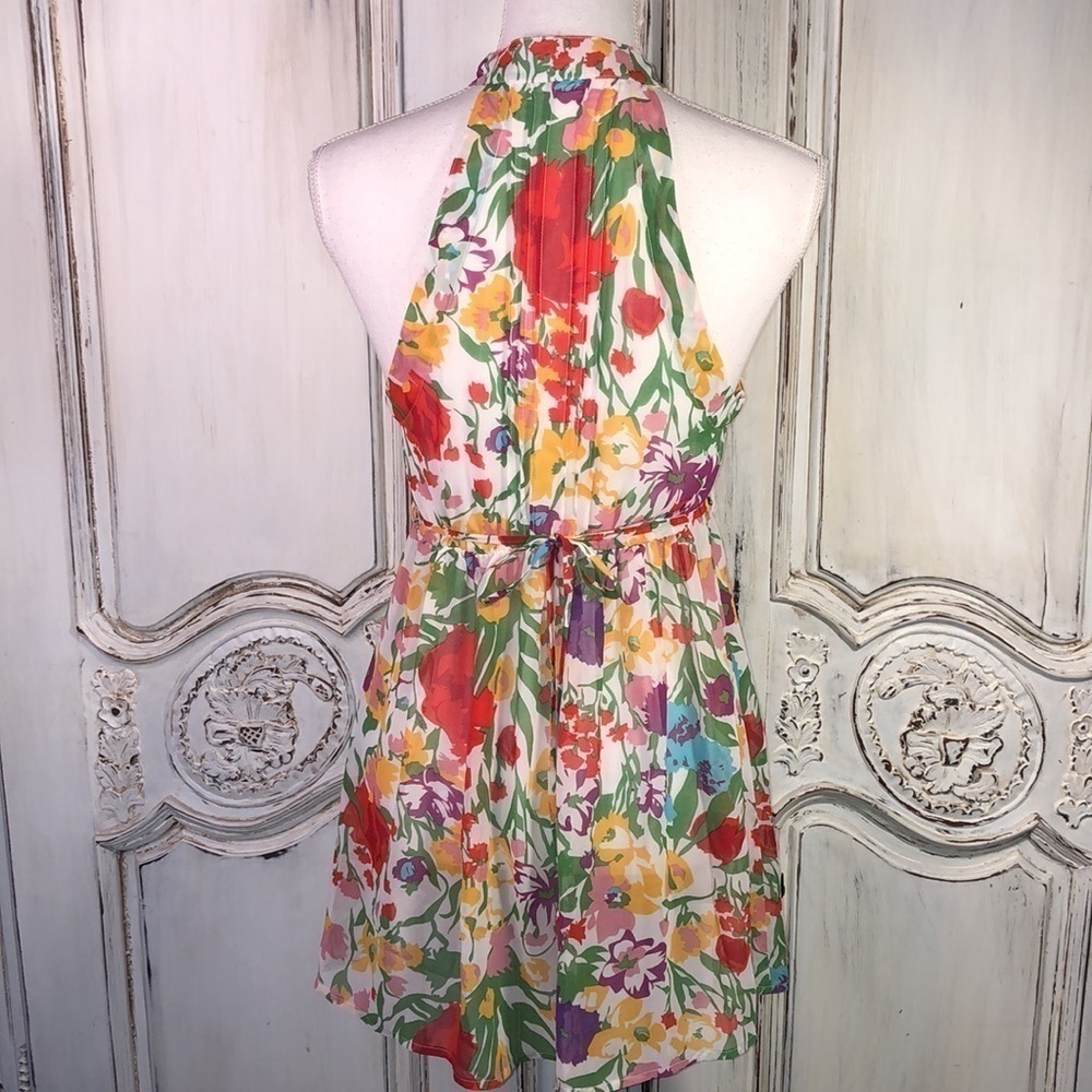 Twentyone Multi Colored Ruffle Front Button Down Cut in Sleeveless Dress S/S - Picture 6 of 10
